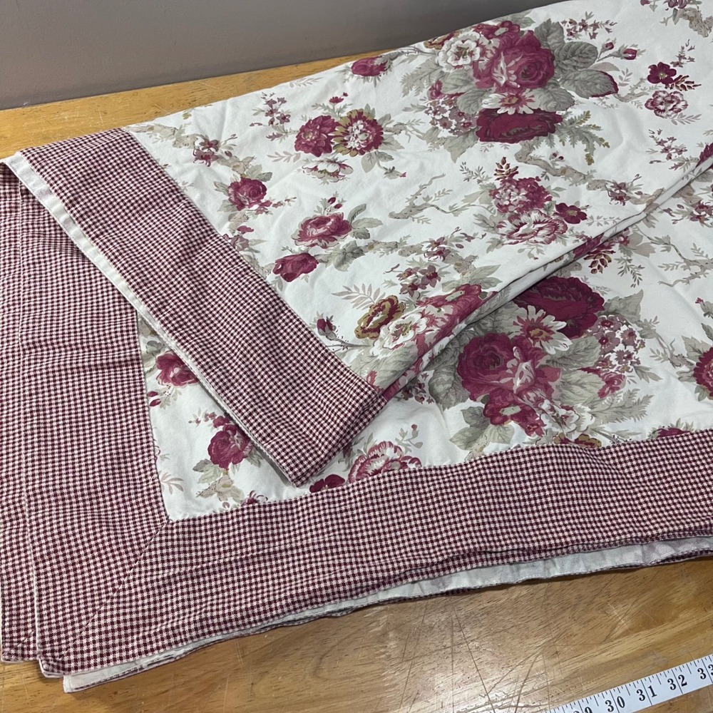 Vtg Waverly Floral Norfolk Rose Burgundy Gingham Tablecloth 76x62 Cottagecore